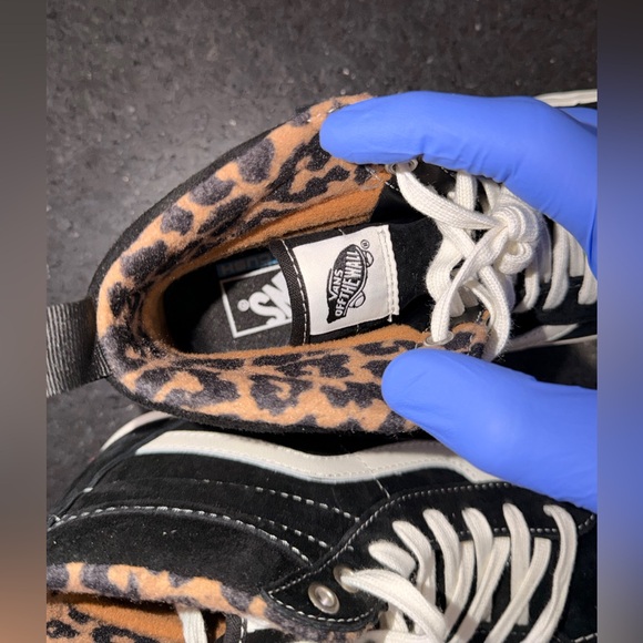 NEW VANS Sk8-Hi MTE BLACK SUEDE WHITE LEOPARD PRINT HIGH TOP SNEAKERS SZ 8 - Picture 8 of 11